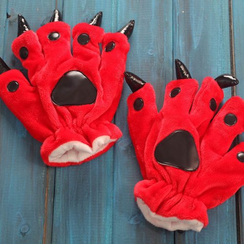 Christmas Halloween Unisex Boys Girls Flannel Red Bear Animal Hands Paw Gloves