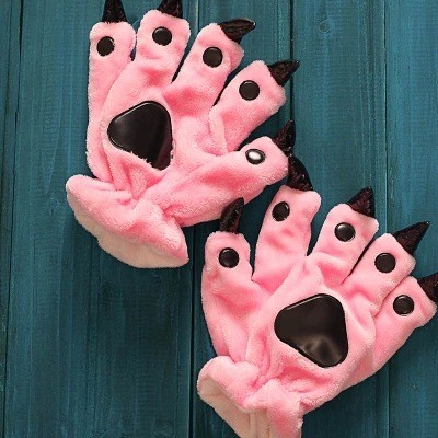Christmas Halloween Unisex Boys Girls Pink Bear Cat Animal Hands Paw Gloves