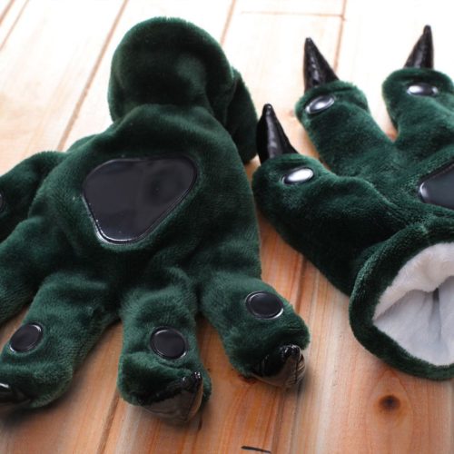 Christmas Halloween Unisex Boys Girls Green Bear Dog Animal Hands Paw Gloves
