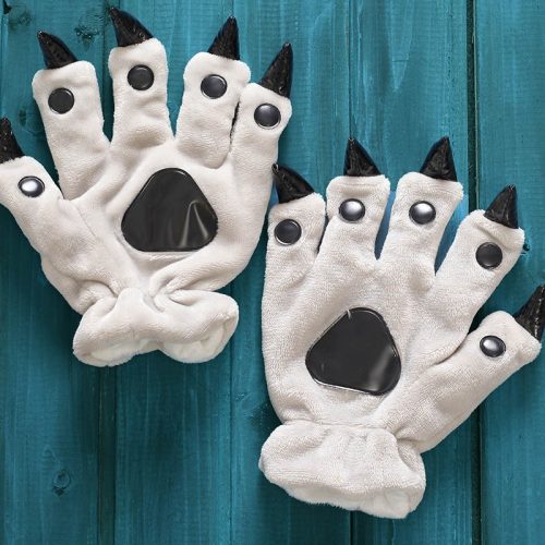 Christmas Halloween Unisex Boys Girls Grey Bear Dog Wolf Animal Hands Paw Gloves