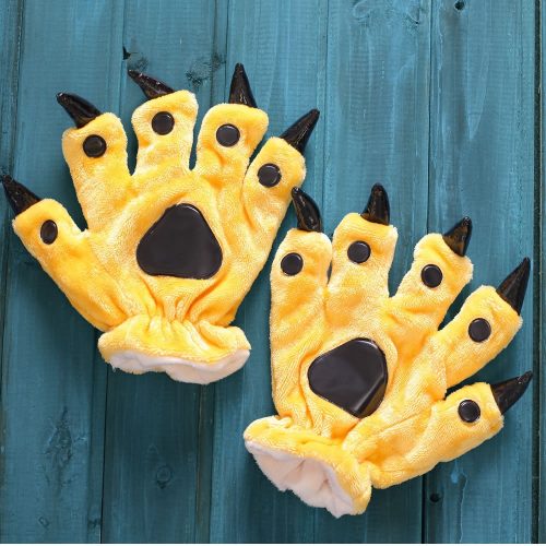 Christmas Halloween Unisex Boys Girls Yellow Bear Dog Animal Hands Paw Gloves