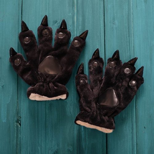 Christmas Halloween Unisex Boys Girls Black Bear Animal Hands Paw Gloves