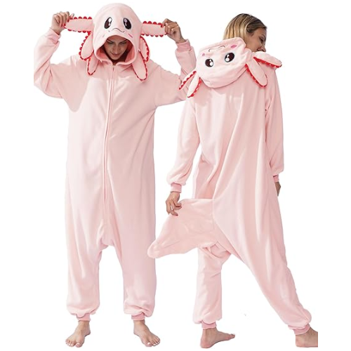 Christmas Halloween Pink Axolotl Costume Onesie For Adults