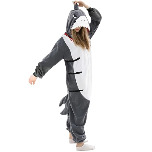 Christmas Halloween Grey White Shark Kigurumi Costume Onesie For Adults