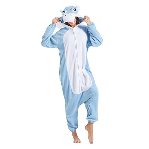Christmas Halloween Blue Hippo Kigurumi Costume Onesie For Adults