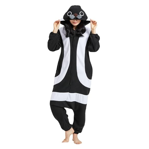 Christmas Halloween Striped Seal Kigurumi Costume Onesie For Adults